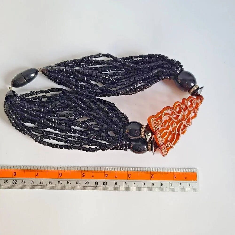 Chunky Fiocchi Italy choker necklace Totem Figure Angela Caputi 1980s Orange - Picture 8 of 9